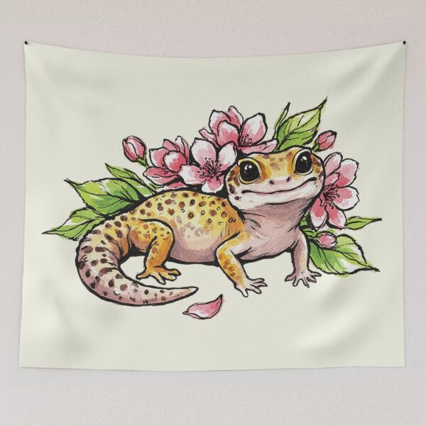 Item preview, Cute Leopard Gecko Sakura Flower designed and sold by chillaxcats.