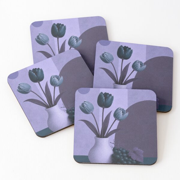 Item preview, Blue Tulips and Grapes – Purple Mid Century Floral Still Life designed and sold by joycrysstudio.