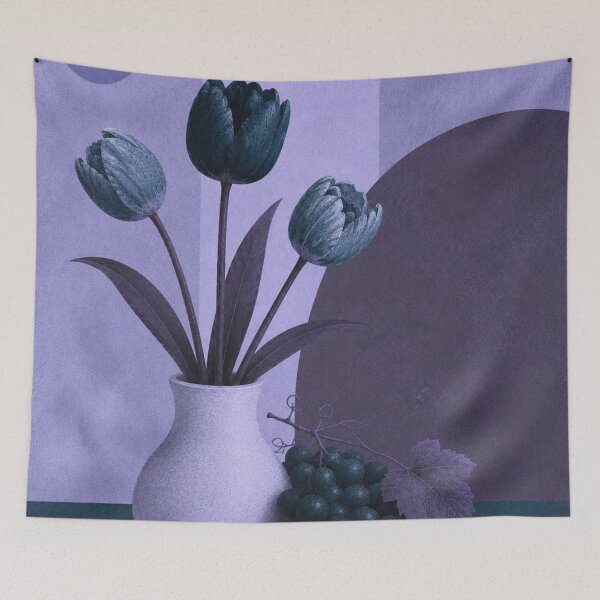 Item preview, Blue Tulips and Grapes – Purple Mid Century Floral Still Life designed and sold by joycrysstudio.