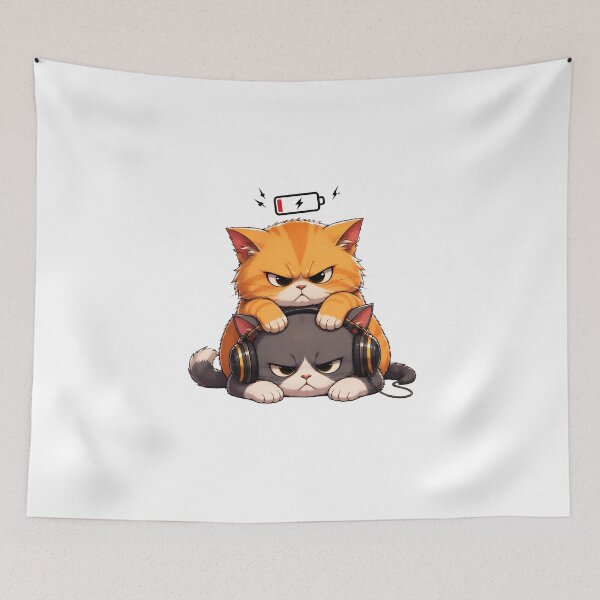 Item preview, Angry Cats Low Battery Headphones designed and sold by SoyLamderma.
