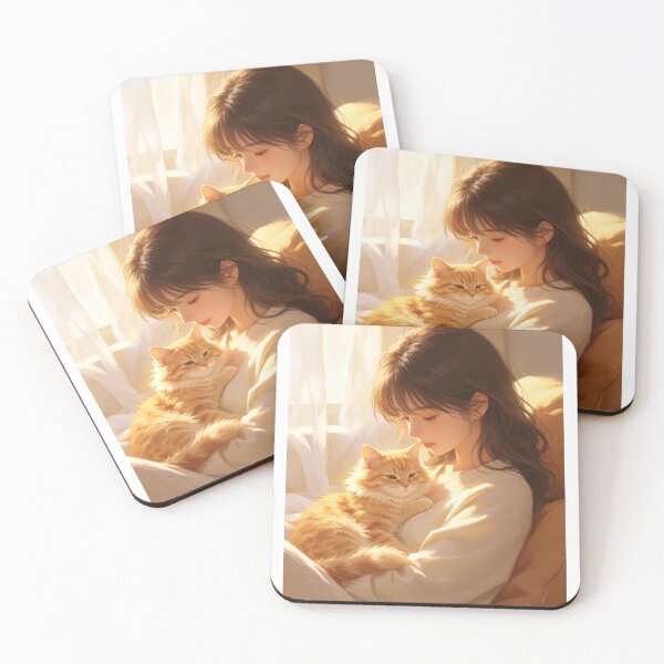 Item preview, Sunset Caress: Girl with Sleeping Tabby Cat designed and sold by DigArtis.