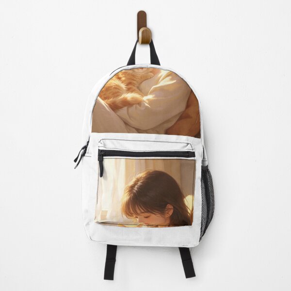 Item preview, Sunset Caress: Girl with Sleeping Tabby Cat designed and sold by DigArtis.