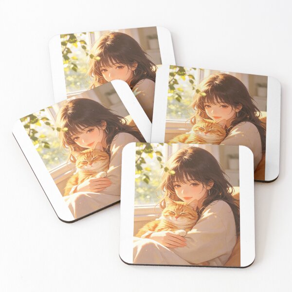 Item preview, Copy of Sunset Caress: Girl with Sleeping Tabby Cat designed and sold by DigArtis.