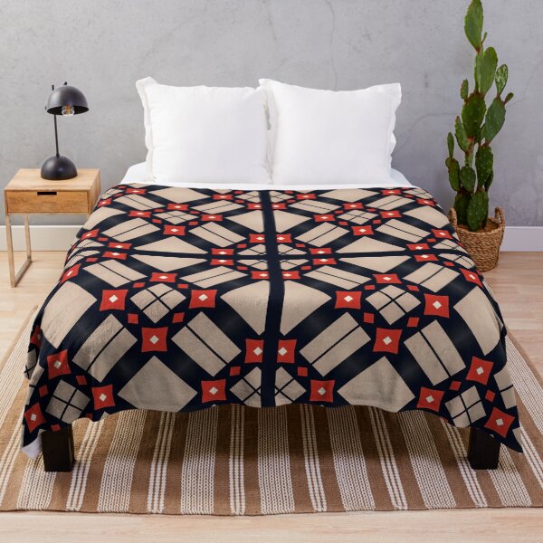 Item preview, Geometric pattern with red and beige shapes on dark background designed and sold by PenguinWinter.
