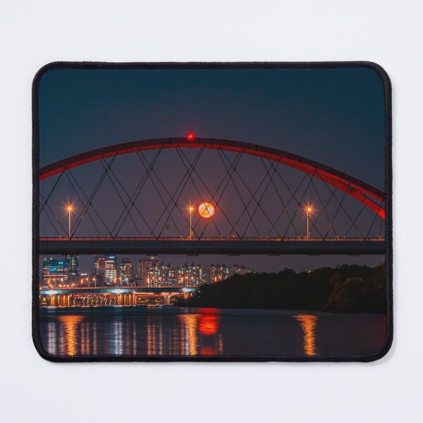 Item preview, Illuminated Red Arch Bridge Across Night River designed and sold by Nightwindow.