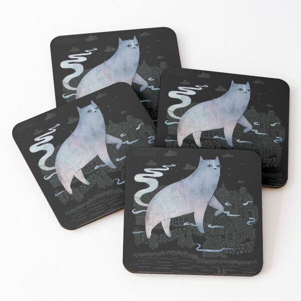 Item preview, Giant Spirit Cat Over Coastal Townscape Art designed and sold by ALASHAMORGADO.