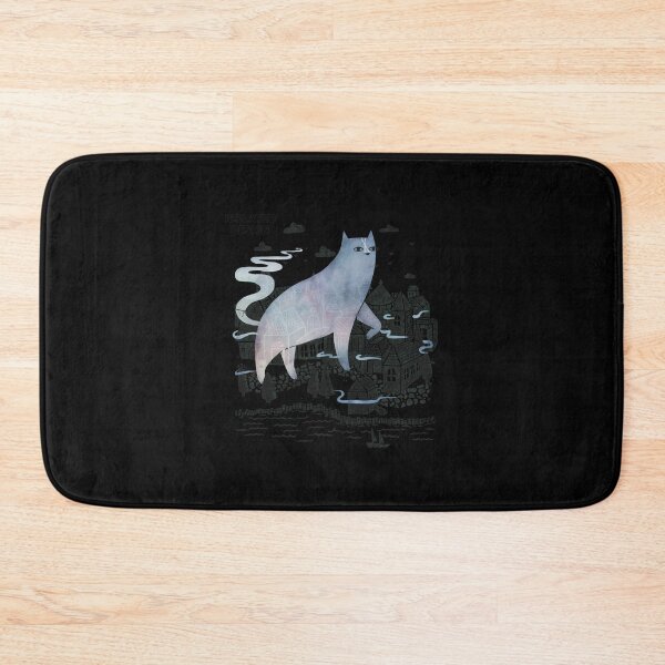 Item preview, Giant Spirit Cat Over Coastal Townscape Art designed and sold by ALASHAMORGADO.