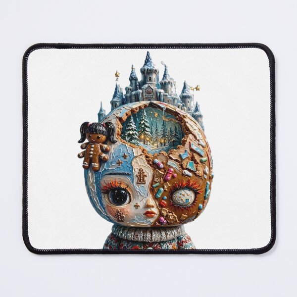 Item preview, Winter Ice Castle Gingerbread Doll Long Eyelashes Impasto Art designed and sold by LujziWorld.