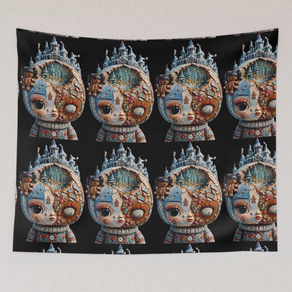 Item preview, Winter Ice Castle Gingerbread Doll Long Eyelashes Impasto Art designed and sold by LujziWorld.