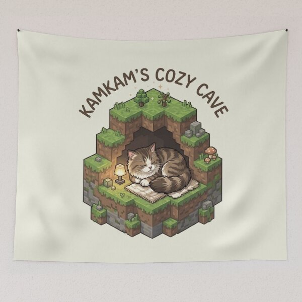 Item preview, KAMKAM's Cozy Cave Sleeping Voxel Cat Art designed and sold by PetalsPaws.