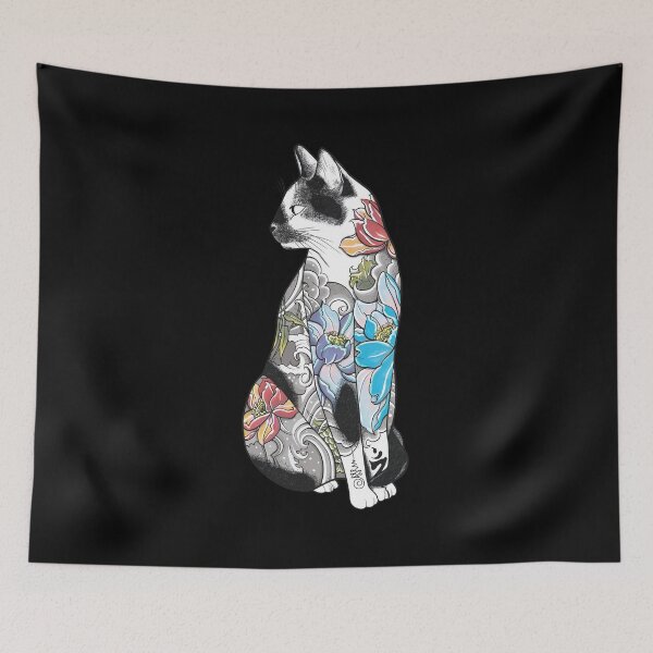 Item preview, Illustrative Feline with Japanese Tattoo Art designed and sold by ALASHAMORGADO.