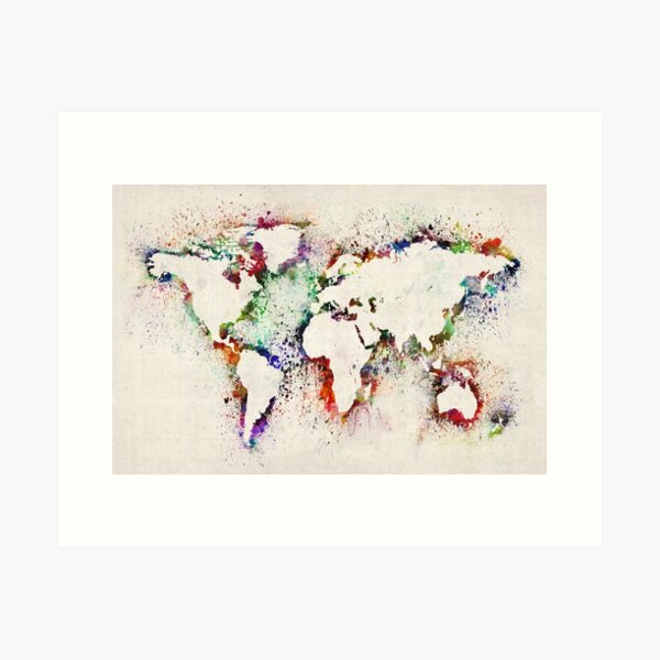 Vista previa del artículo con la obra «Mapa de World Paint Splashes», diseñado y vendido por ArtPrints.