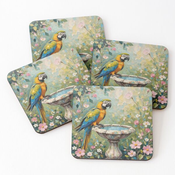 Item preview, Parrot Birdbath Floral designed and sold by Wordsmith-Cafe.