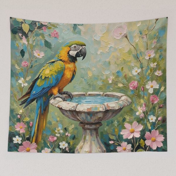 Item preview, Parrot Birdbath Floral designed and sold by Wordsmith-Cafe.