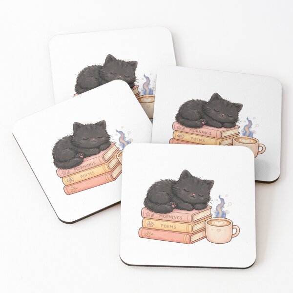 Item preview, Black Cat Sleeping on Books and Coffee - Cozy Book Lover Gift designed and sold by catlibrary1.