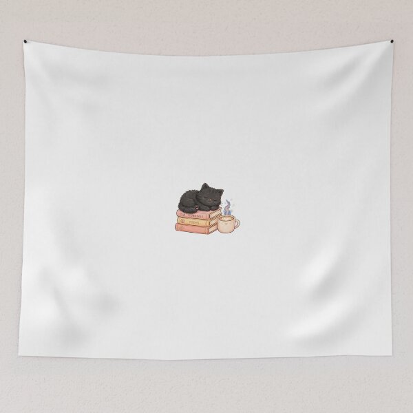 Item preview, Black Cat Sleeping on Books and Coffee - Cozy Book Lover Gift designed and sold by catlibrary1.