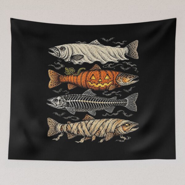 Item preview, Halloween Trout Fish Ghost Pumpkin Skeleton Mummy designed and sold by thecownmz.