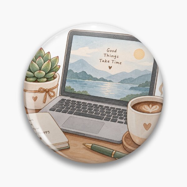 Item preview, Good Things Take Time - Cozy Desk, Laptop & Coffee Aesthetic designed and sold by MaafiaArtsThai.