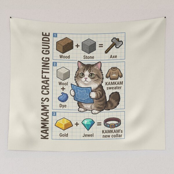 Item preview, KAMKAM's Crafting Guide Funny Gamer Cat Pixel Art designed and sold by PetalsPaws.