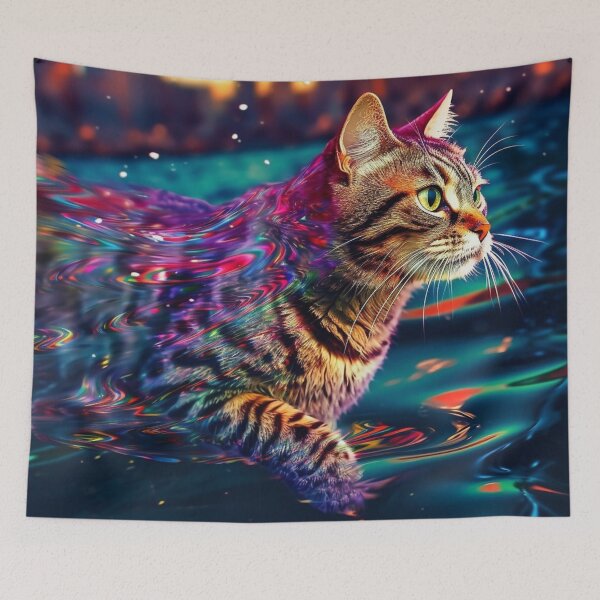 Item preview, Neon Cat Running Through City Water designed and sold by MongLongStudio.