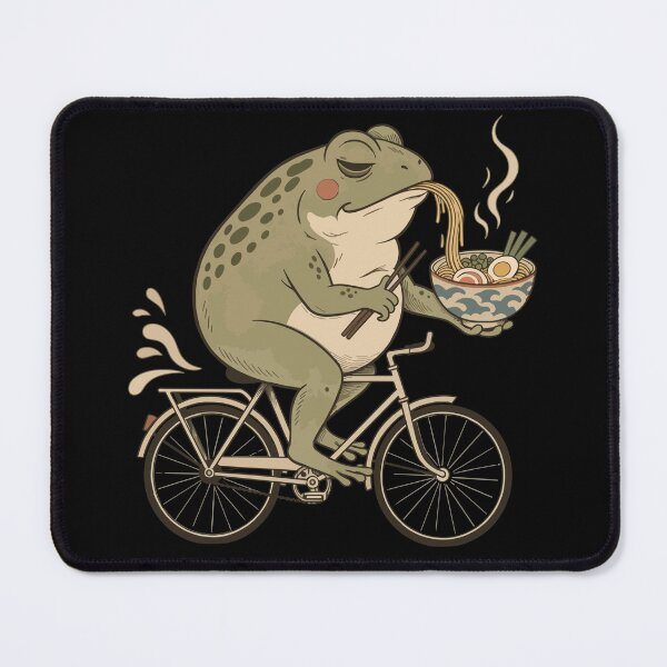 Item preview, Grumpy Frog Riding Bicycle Eating Ramen Soup designed and sold by Litely.