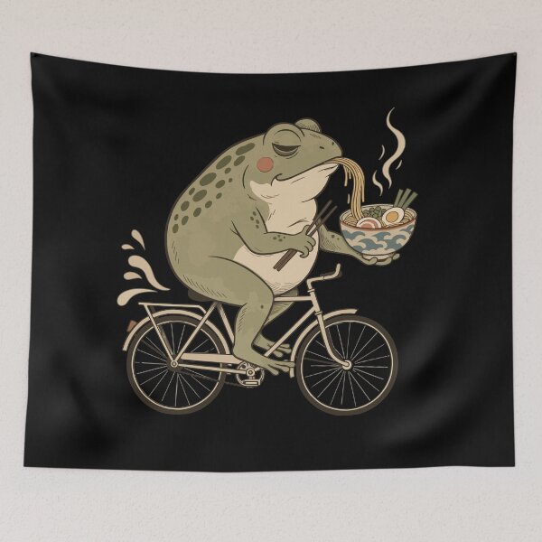 Item preview, Grumpy Frog Riding Bicycle Eating Ramen Soup designed and sold by Litely.
