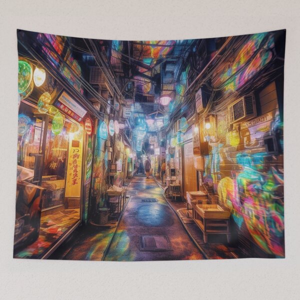 Item preview, Rainbow Neon Tokyo Alley At Night designed and sold by MongLongStudio.