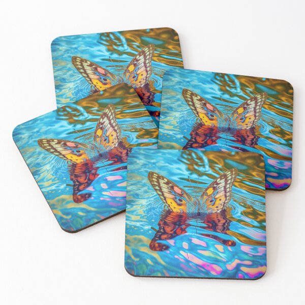 Item preview, Butterfly On Rippling Golden Blue Water designed and sold by MongLongStudio.