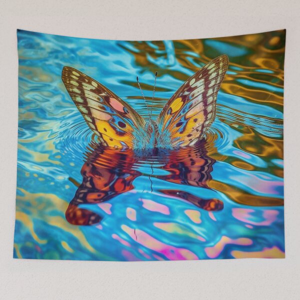 Item preview, Butterfly On Rippling Golden Blue Water designed and sold by MongLongStudio.