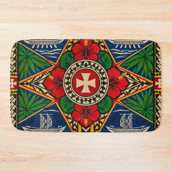 Item preview, Polynesian Mix Tongan Outrigger Canoe Hibiscus Cross Emblem designed and sold by GrinGalore.