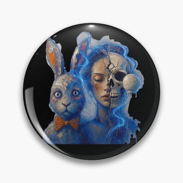 Item preview, Split Face Skull Woman Blue Rabbit Bowtie Impasto Art designed and sold by LujziWorld.