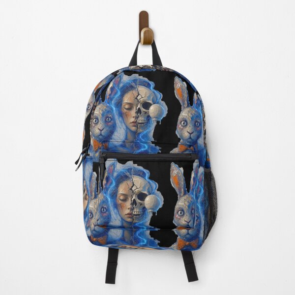 Item preview, Split Face Skull Woman Blue Rabbit Bowtie Impasto Art designed and sold by LujziWorld.