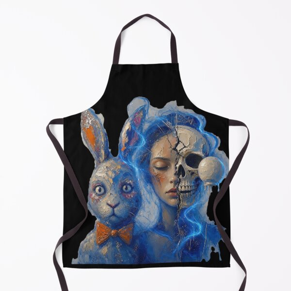 Item preview, Split Face Skull Woman Blue Rabbit Bowtie Impasto Art designed and sold by LujziWorld.