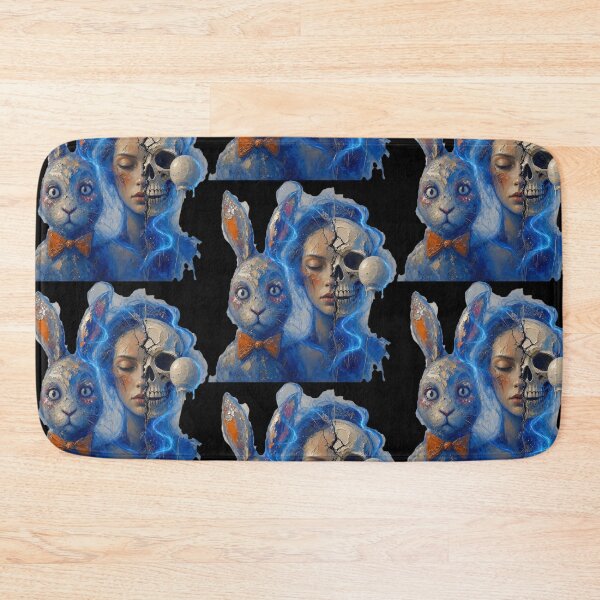 Item preview, Split Face Skull Woman Blue Rabbit Bowtie Impasto Art designed and sold by LujziWorld.