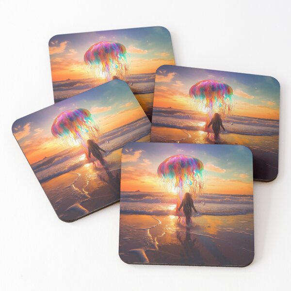 Item preview, Silhouette Beneath a Rainbow Jellyfish Sky designed and sold by MongLongStudio.