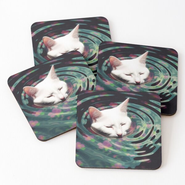 Item preview, White Cat Emerging from Rippling Flower Water designed and sold by MongLongStudio.