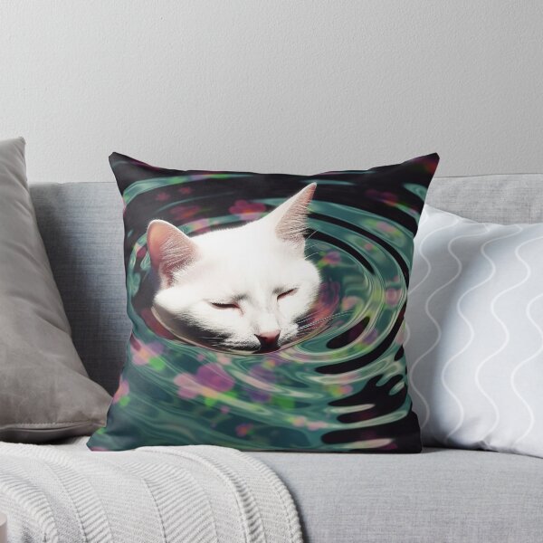 Item preview, White Cat Emerging from Rippling Flower Water designed and sold by MongLongStudio.