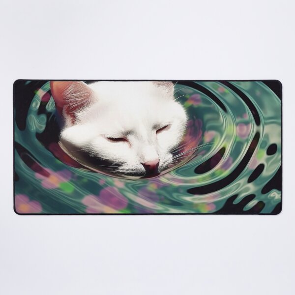 Item preview, White Cat Emerging from Rippling Flower Water designed and sold by MongLongStudio.