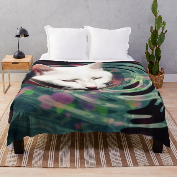 Item preview, White Cat Emerging from Rippling Flower Water designed and sold by MongLongStudio.