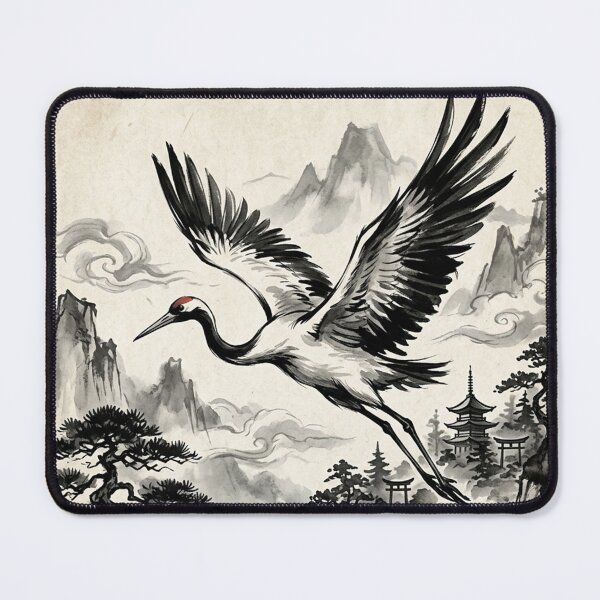 Item preview, Sumi-e Japanese Crane: The Solitary Flight designed and sold by iris-festival.