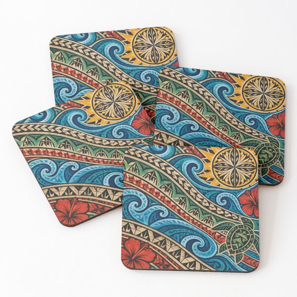 Item preview, Polynesian Mix Sea Turtle Ocean Waves Hibiscus Sunburst designed and sold by GrinGalore.