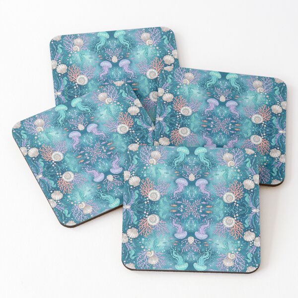 Item preview, Underwater Ocean Pattern, Sea Turtle Jellyfish Coral Seamless Design, Coastal Nautical Pattern, Ocean Life Fabric designed and sold by ArtDesignTp.