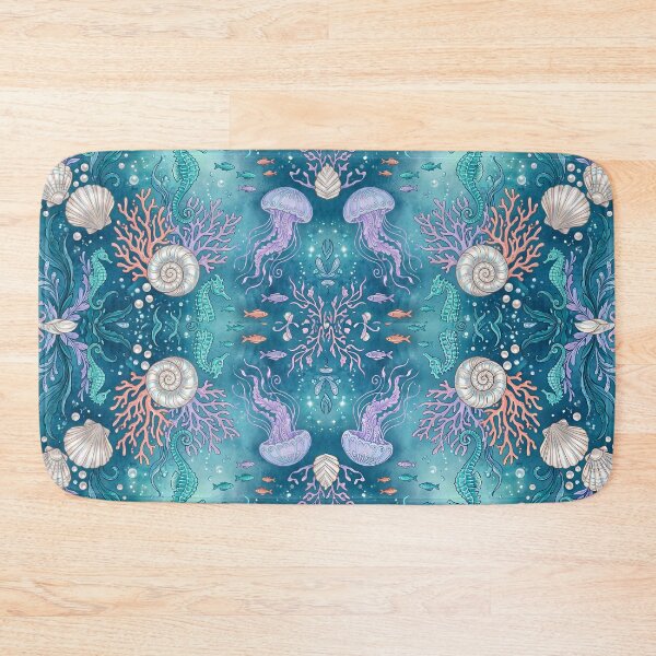 Item preview, Underwater Ocean Pattern, Sea Turtle Jellyfish Coral Seamless Design, Coastal Nautical Pattern, Ocean Life Fabric designed and sold by ArtDesignTp.