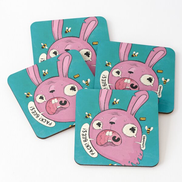 Item preview, Panicked Pink Bunny Swarmed by Bees Funny Cartoon Art designed and sold by DRP-art.