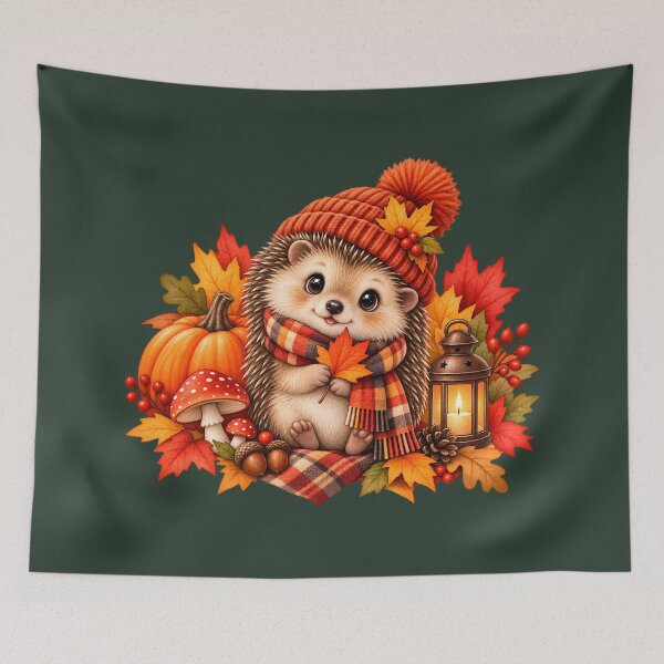 Item preview, Cozy Autumn Hedgehog with Pumpkin and Lantern designed and sold by blankTeeShirt.