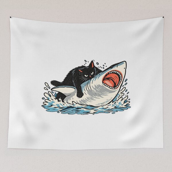 Item preview, Funny Cat Riding Shark Black Cat Summer designed and sold by Mind Ocustdaleman.