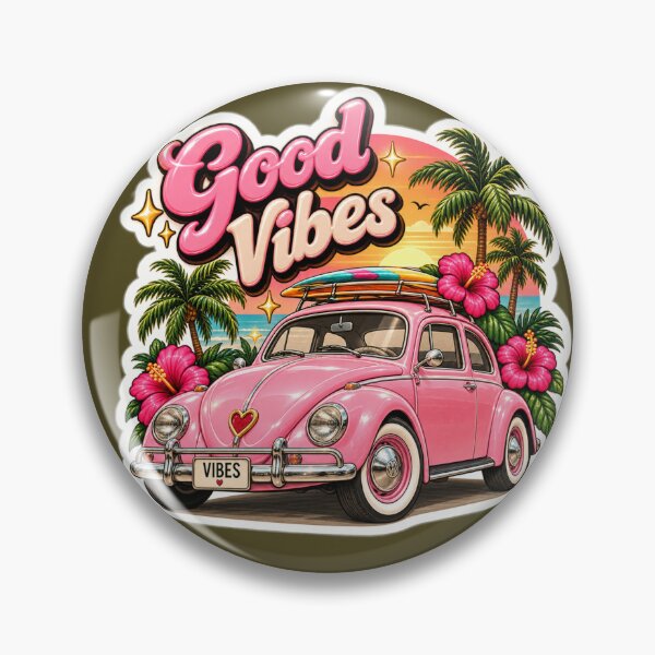 Item preview, Good Vibes Pink Vintage Car Sticker – Retro 70s Glam, Tropical Sunset & Surf designed and sold by AstraDrip Studio.