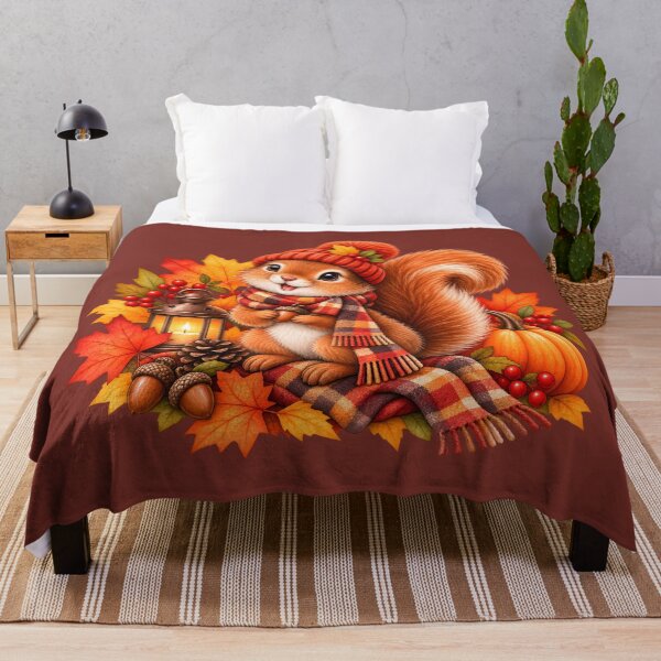 Item preview, Cozy Autumn Squirrel with Pumpkin, Lantern & Fall Leaves designed and sold by blankTeeShirt.