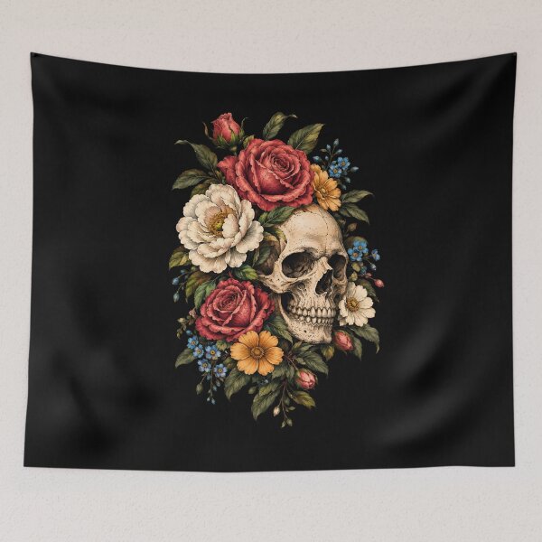 Item preview, Vintage Skull and flowers – Floral Retro Tattoo Art designed and sold by Lyannaadesign.