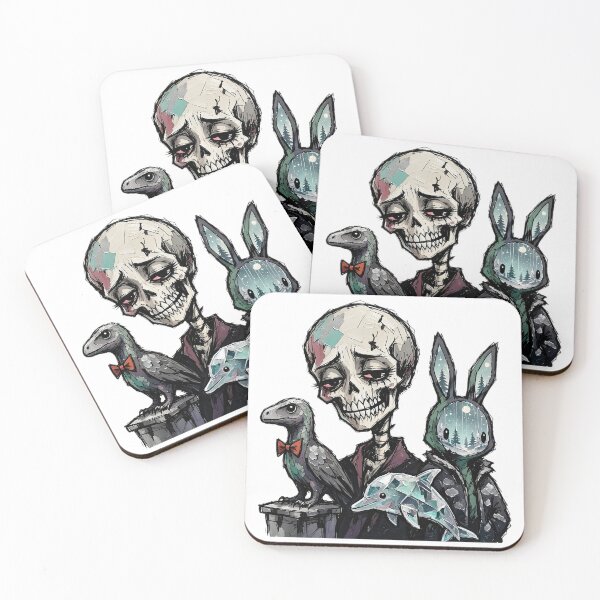 Item preview, Sad Skeleton Raptor Bowtie Crystal Dolphin Winter Bunny Art designed and sold by LujziWorld.